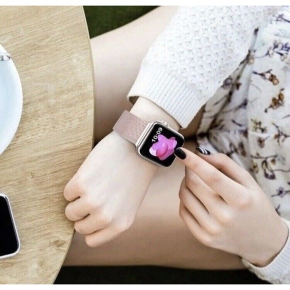 For Apple iWatch Series-Metal Stainless Steel Bands Rainbow & Pink (1) Set of 2 - Picture 6 of 10